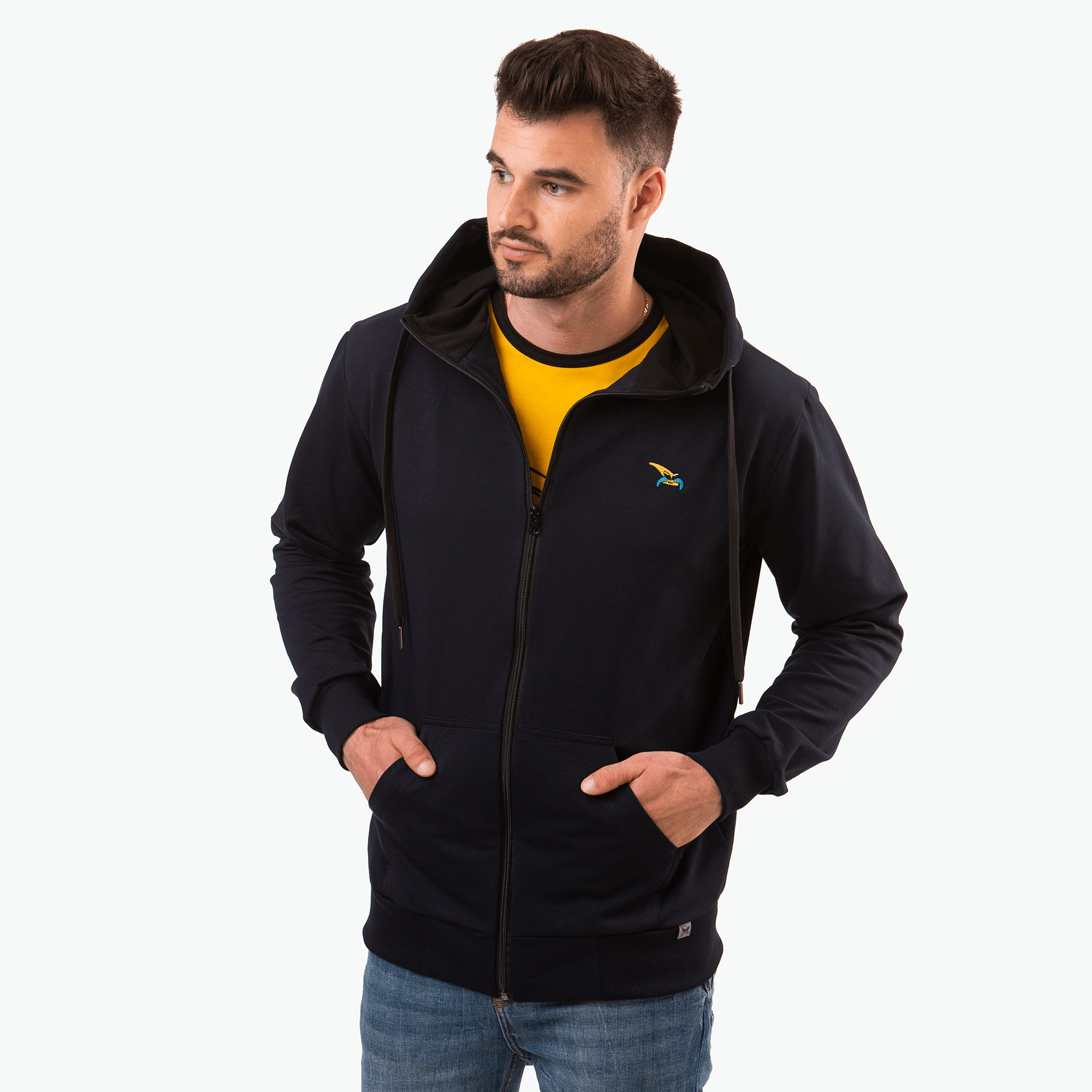 Bluza rozpinana dark navy, haft kurvinox żółty